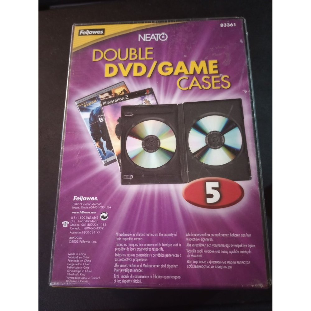 Fellowes Neato double DVD / game cases black new package set of five